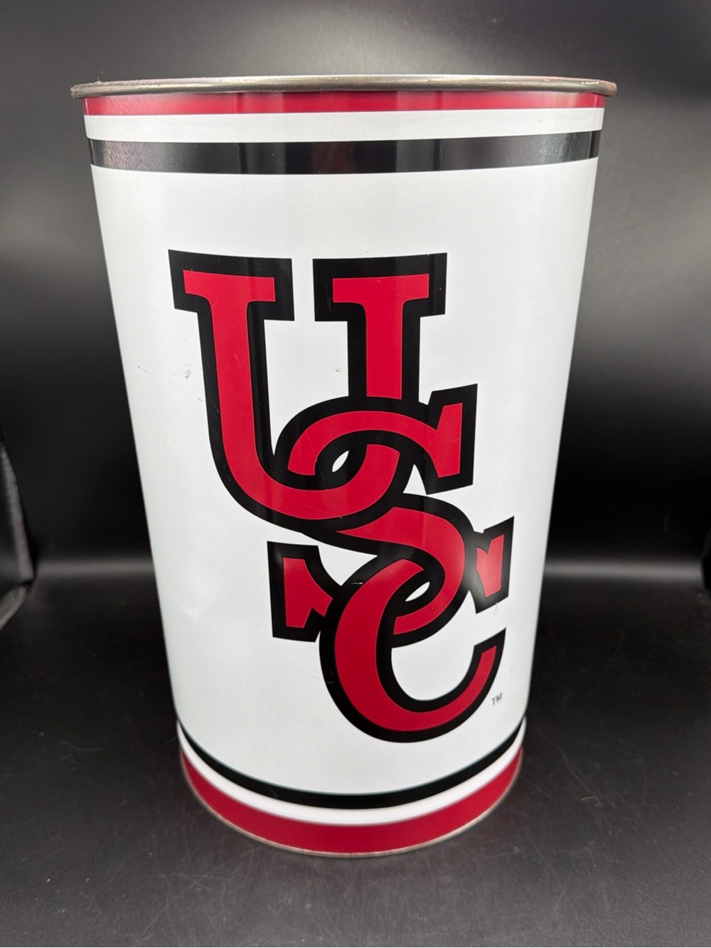 USC Trojans Football Metal Trash Garbage Can Wastebasket Wincraft 15x10 Vintage